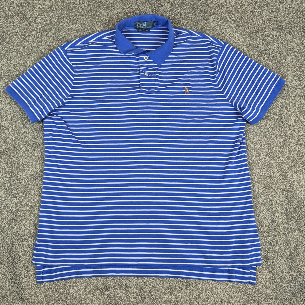 Polo Ralph Lauren Polo Shirt Mens XL Blue White Striped Pima Interlock